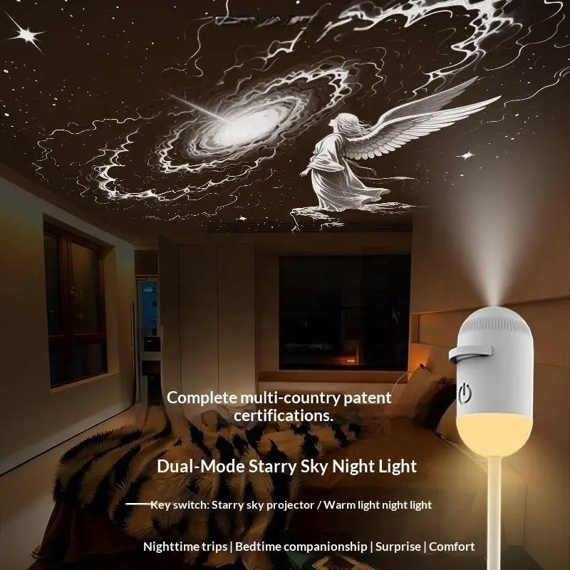 24 in 1 USB HD Galaxy Star Projection Lamp Night Sky LED Atmosphere Light Bullet Head Cool White Dimmable 3 Modes Plug Play