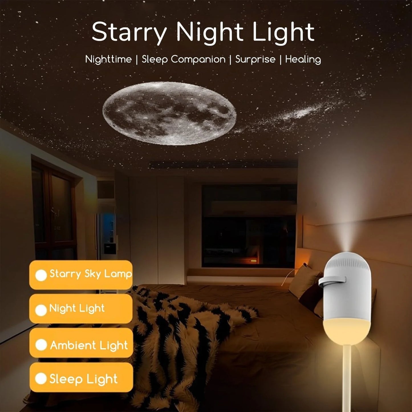 24 in 1 USB HD Galaxy Star Projection Lamp Night Sky LED Atmosphere Light Bullet Head Cool White Dimmable 3 Modes Plug Play